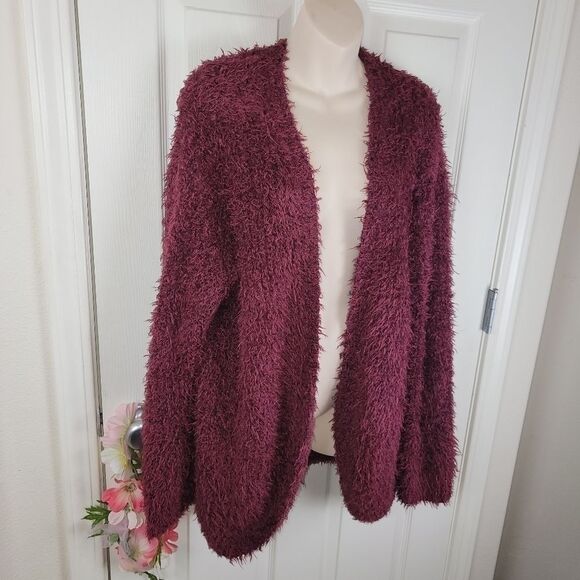 Kensie wine open front eyelash cardigan large - Picture 3 of 9